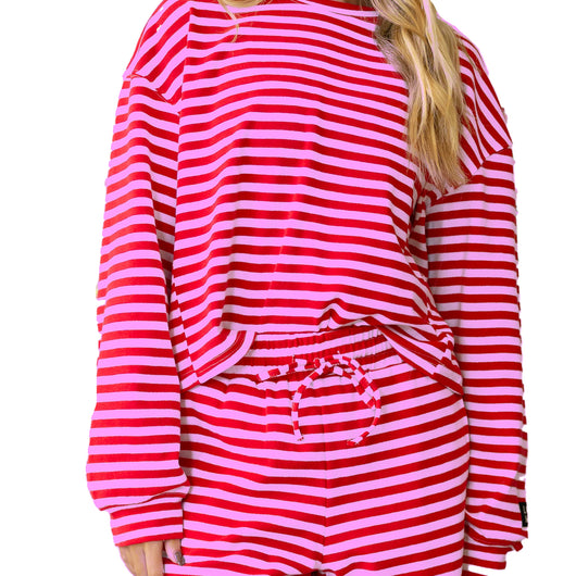 LM-STRIPE LONGSLEEVE TOP-RED/PINK
