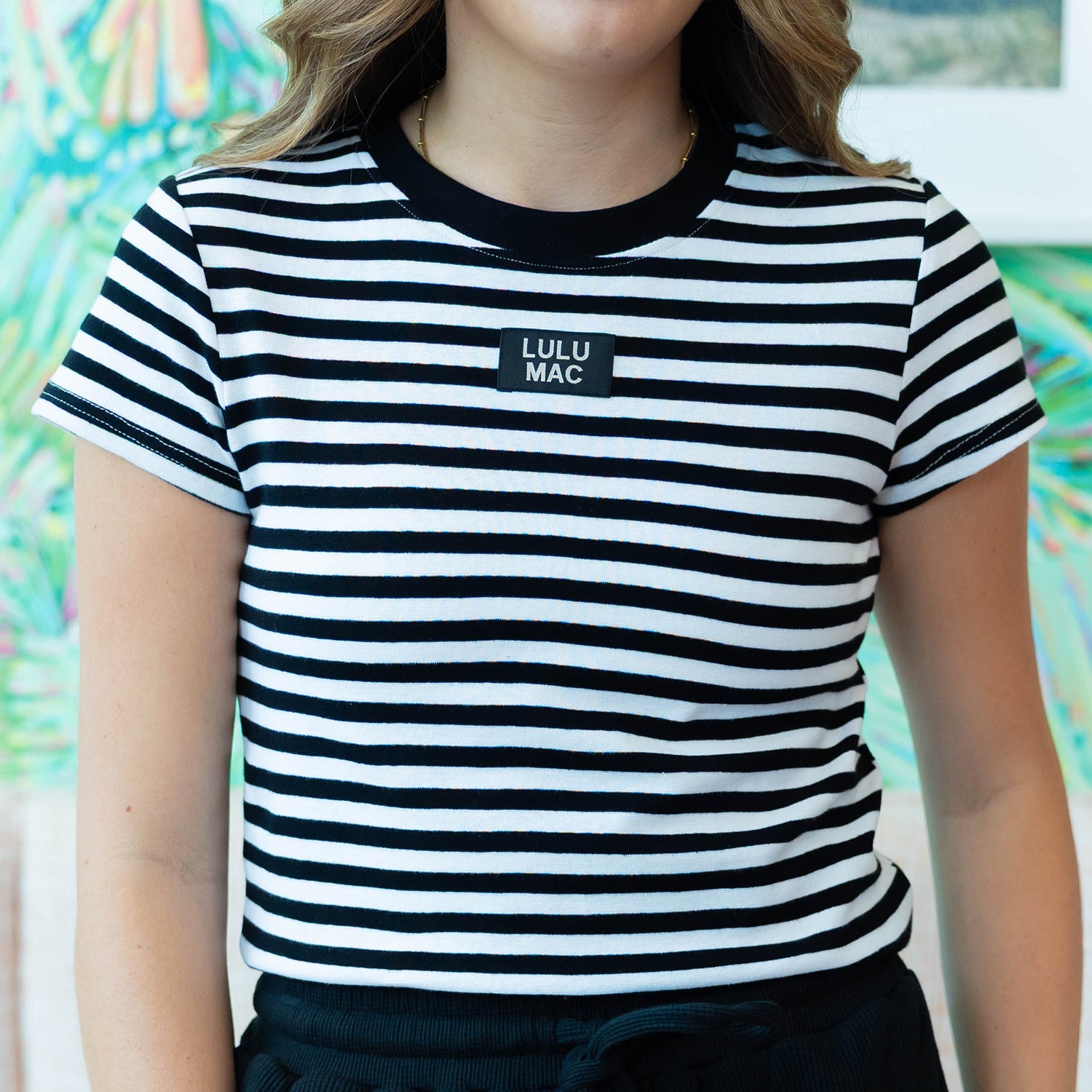 LM-STRIPE BABY DOLL TOP-BLACK