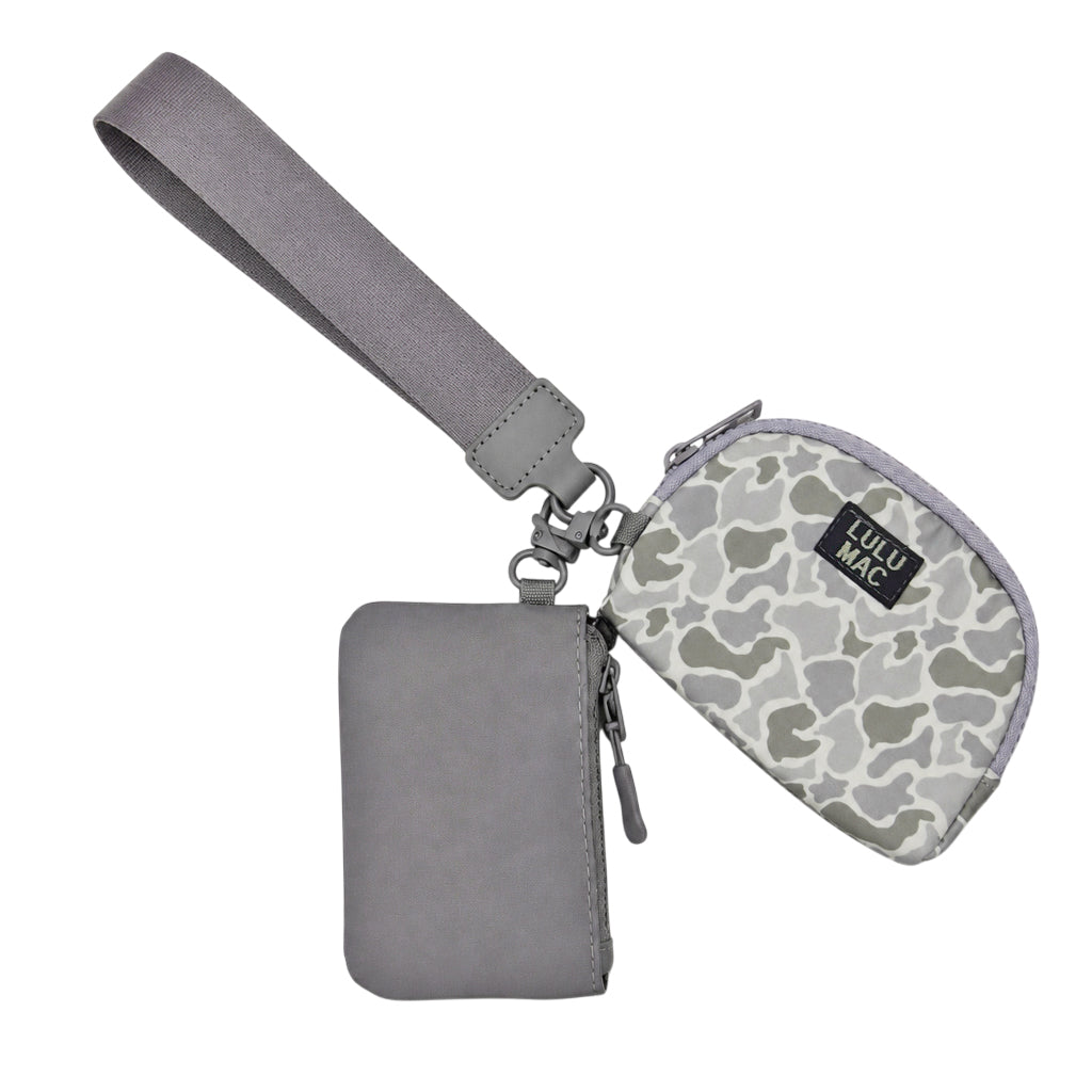 DP-8162 White Camo/Grey Lulu Mac Double Pouch Wristlets