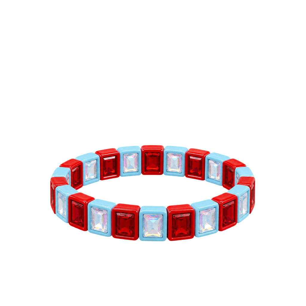 BR-RS-1002 Light Blue/Red Rhinestone Bracelet