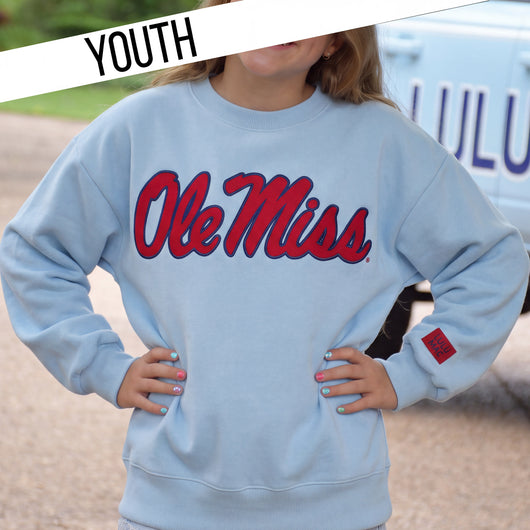 KD-OM-SW-2002 YOUTH OLE MISS LULU MAC SWEATSHIRT- LIGHT BLUE