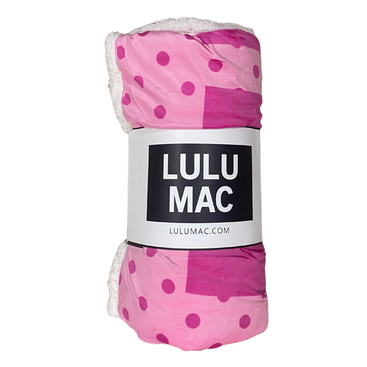 LM-BK-1002-PD LULU MAC BLANKET LIGHT PINK WITH HOT PINK DOTS