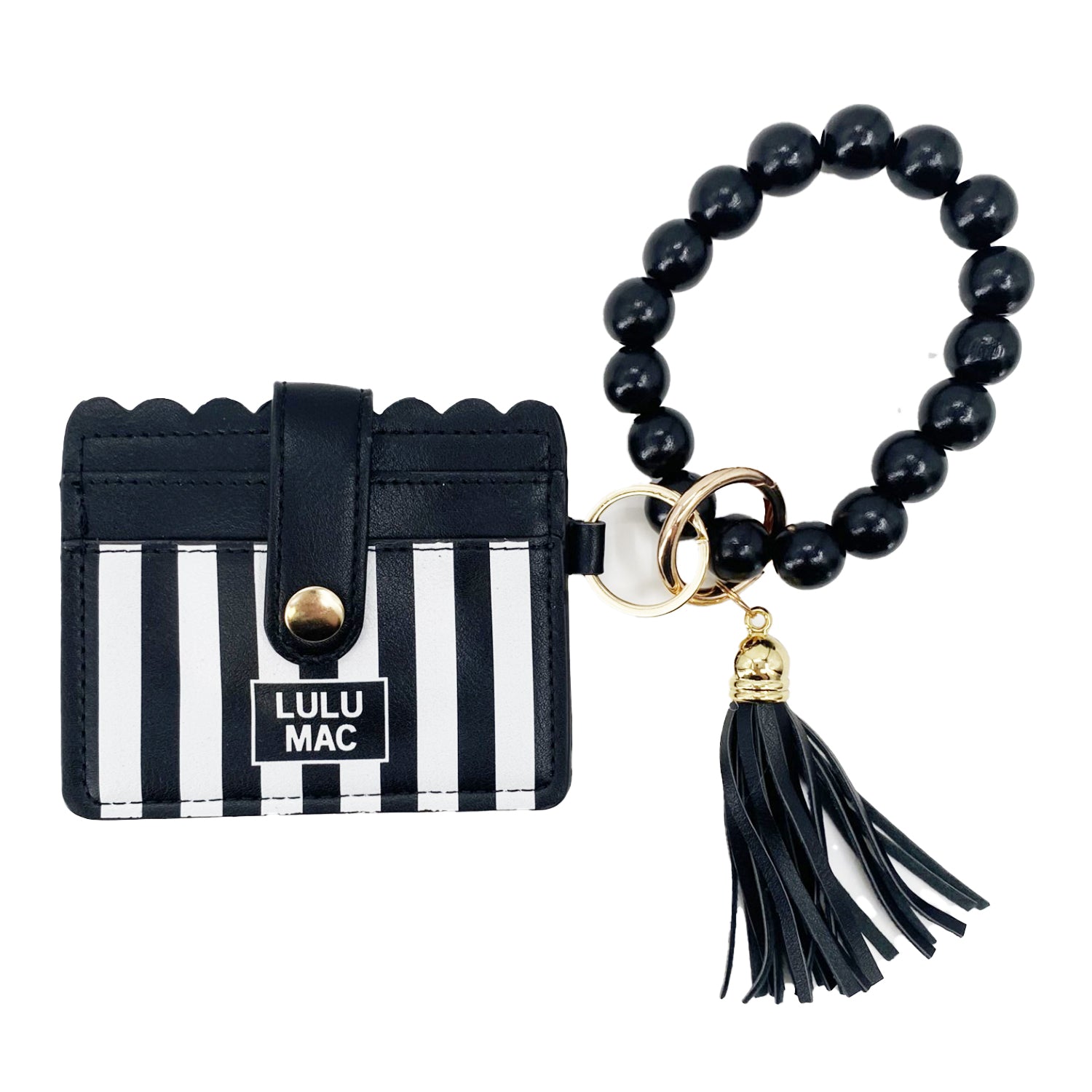 LM-7311 Beaded Wristlet ID Wallet Black Stripe Darby