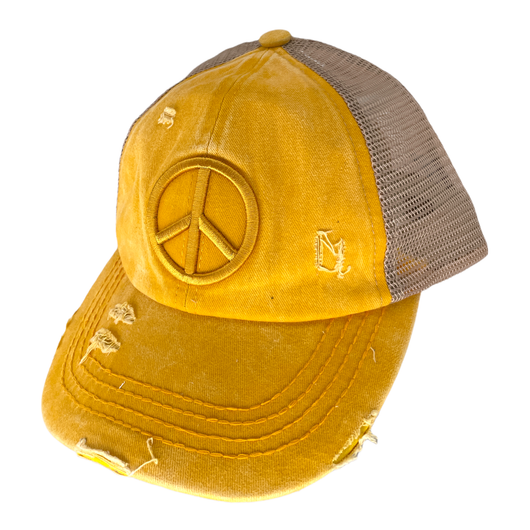 BT-1017 Peace Criss Cross Pony Cap Yellow