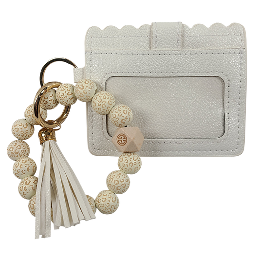 CL-7311 Beaded Leopard Wristlet ID Wallet Ivory