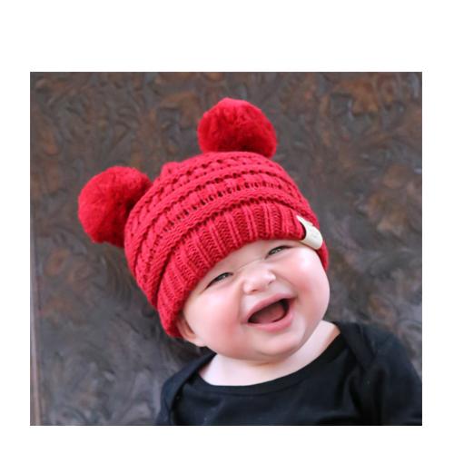 Baby-23 Double Pom Beanie Red – girliegirloriginals