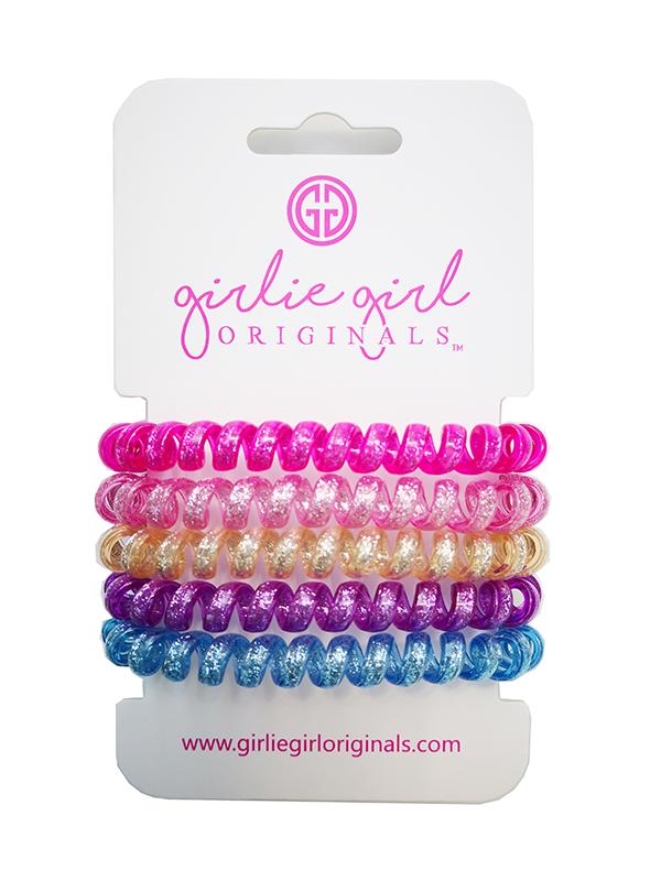 TC-GLITTER 14 Hot Pink/Blue Telephone Cord Hair Ties