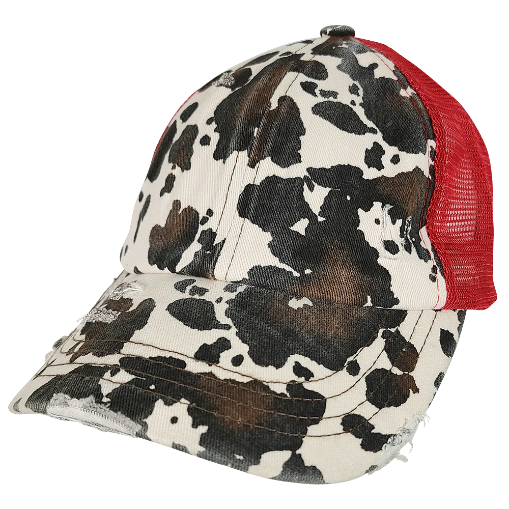 BT-938 Cow Print Criss Cross Pony Cap Red