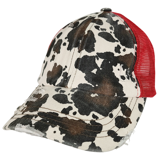 BT-938 Cow Print Criss Cross Pony Cap Red