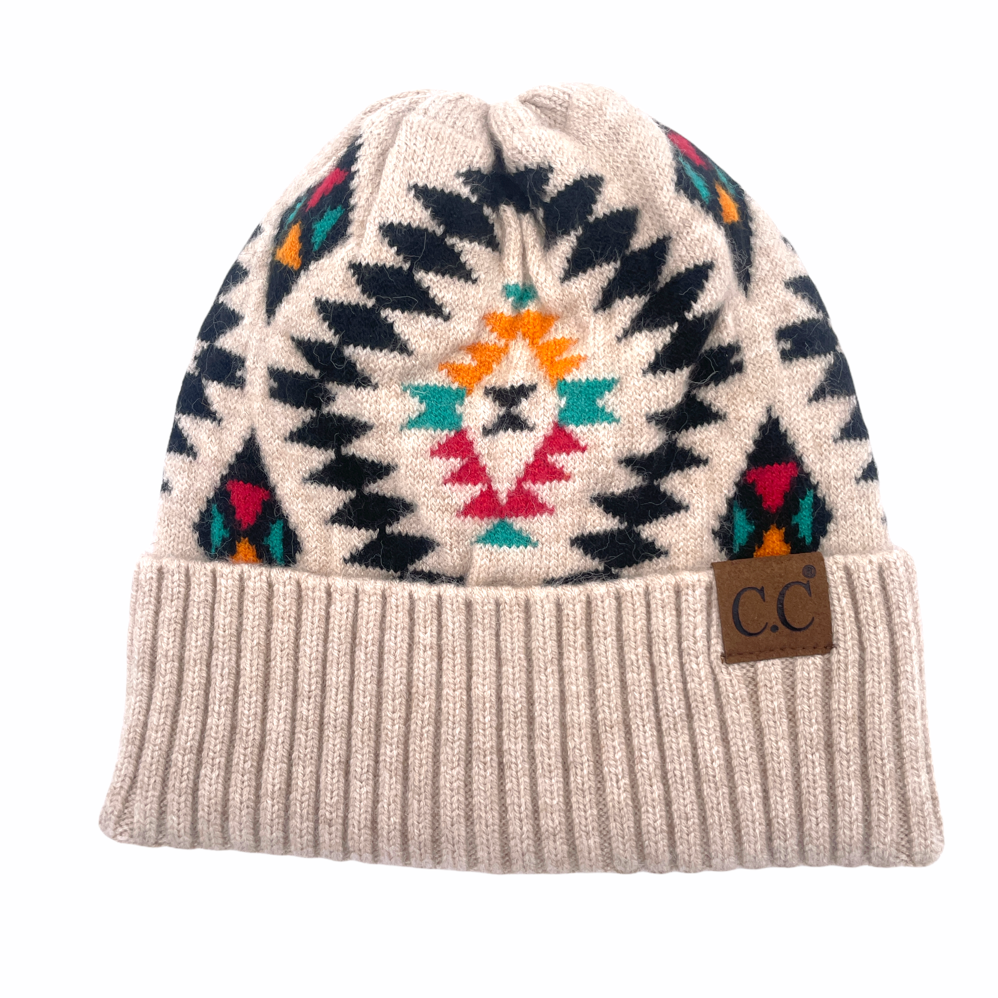 Hat-3002 Aztec Beanie - Beige