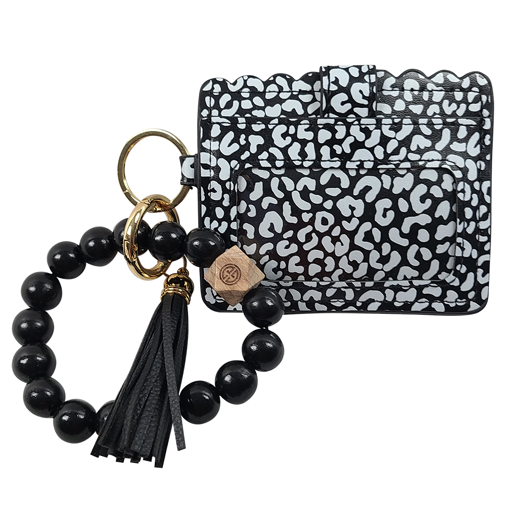 CL-7311 Beaded Wristlet ID Wallet Leopard Black