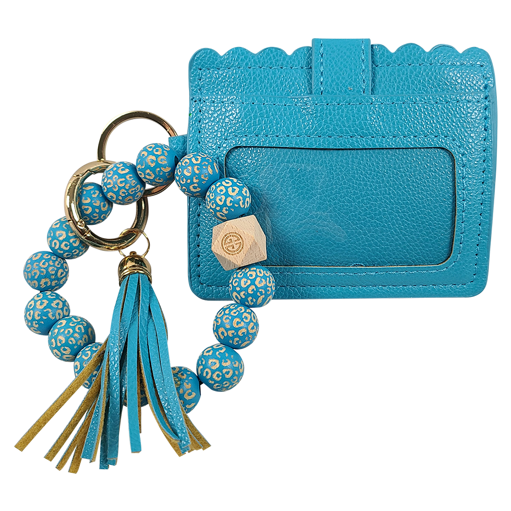 CL-7311 Beaded Leopard Wristlet ID Wallet Light Turquoise