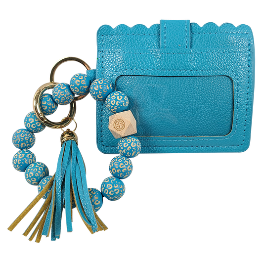CL-7311 Beaded Leopard Wristlet ID Wallet Light Turquoise