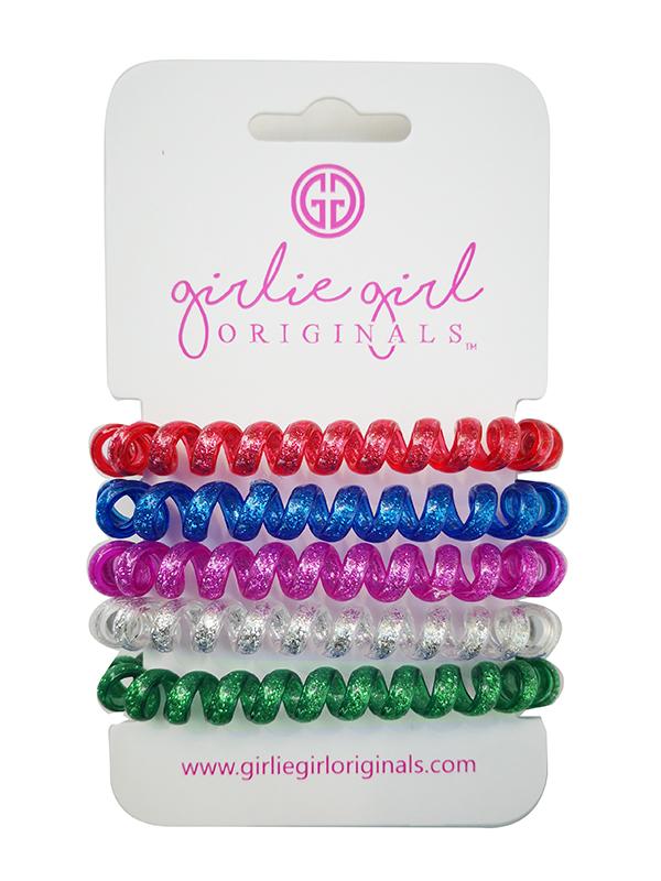 TC-GLITTER 15 Red/Green Telephone Cord Hair Ties