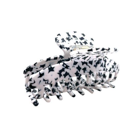 HCO-13 Oval Hair Clip-White Black Stars 13M