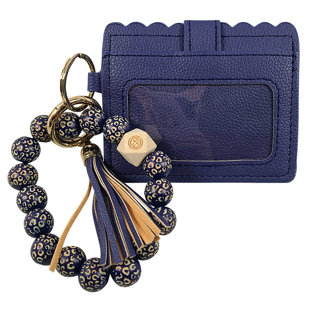 CL-7311 Beaded Leopard Wristlet ID Wallet Navy