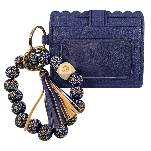 CL-7311 Beaded Leopard Wristlet ID Wallet Navy