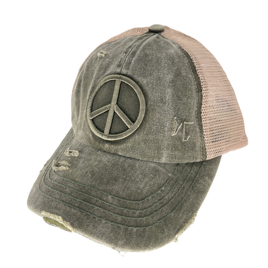 BT-1017 Peace Criss Cross Pony Cap Dark Olive