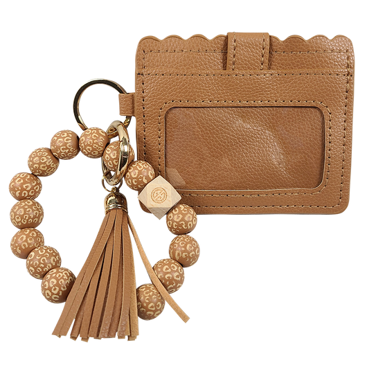 CL-7311 Beaded Leopard Wristlet ID Wallet Camel