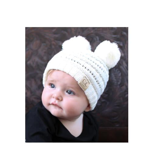 Baby-23 Double Pom Beanie Ivory