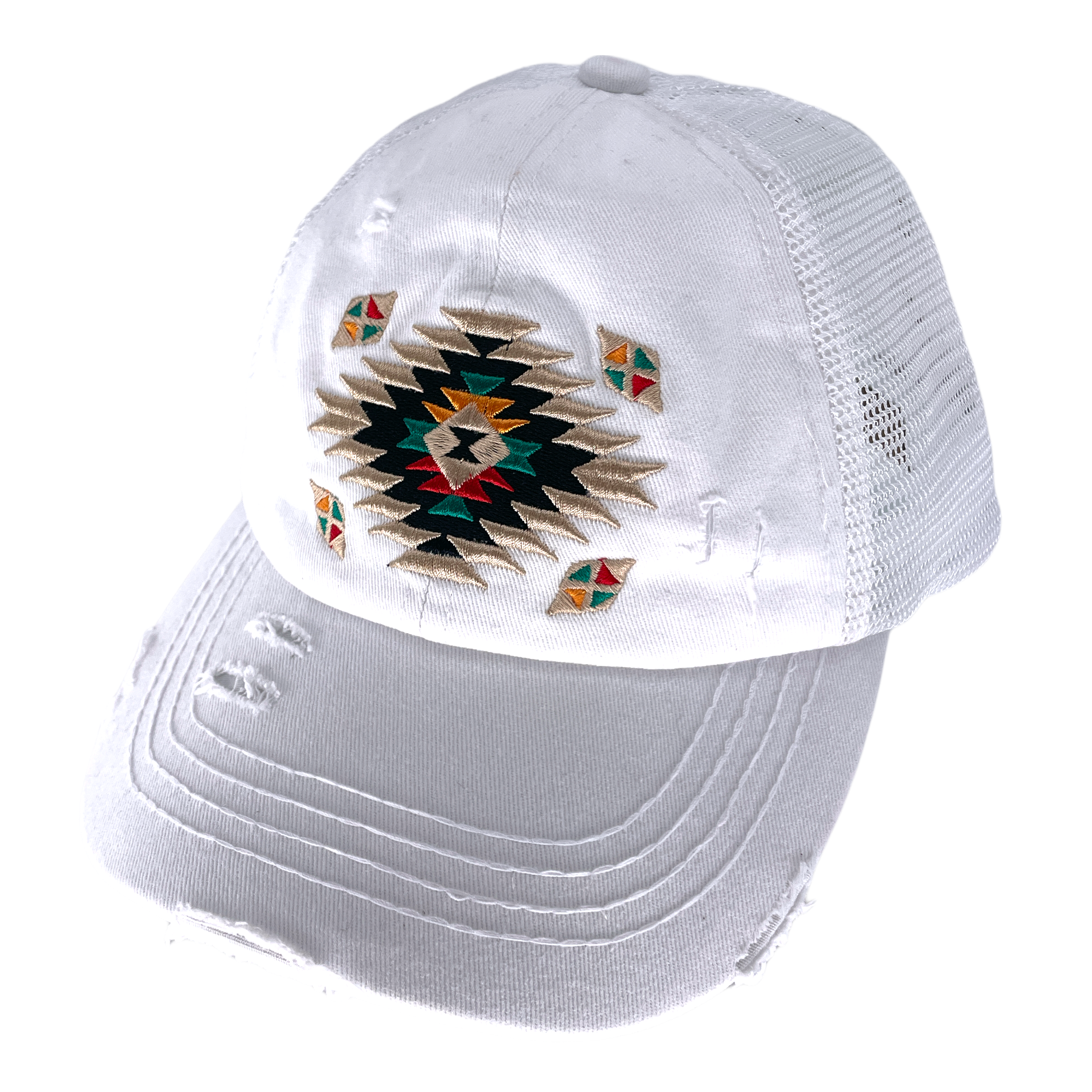 BT-1018 Aztec Criss Cross Pony Cap White