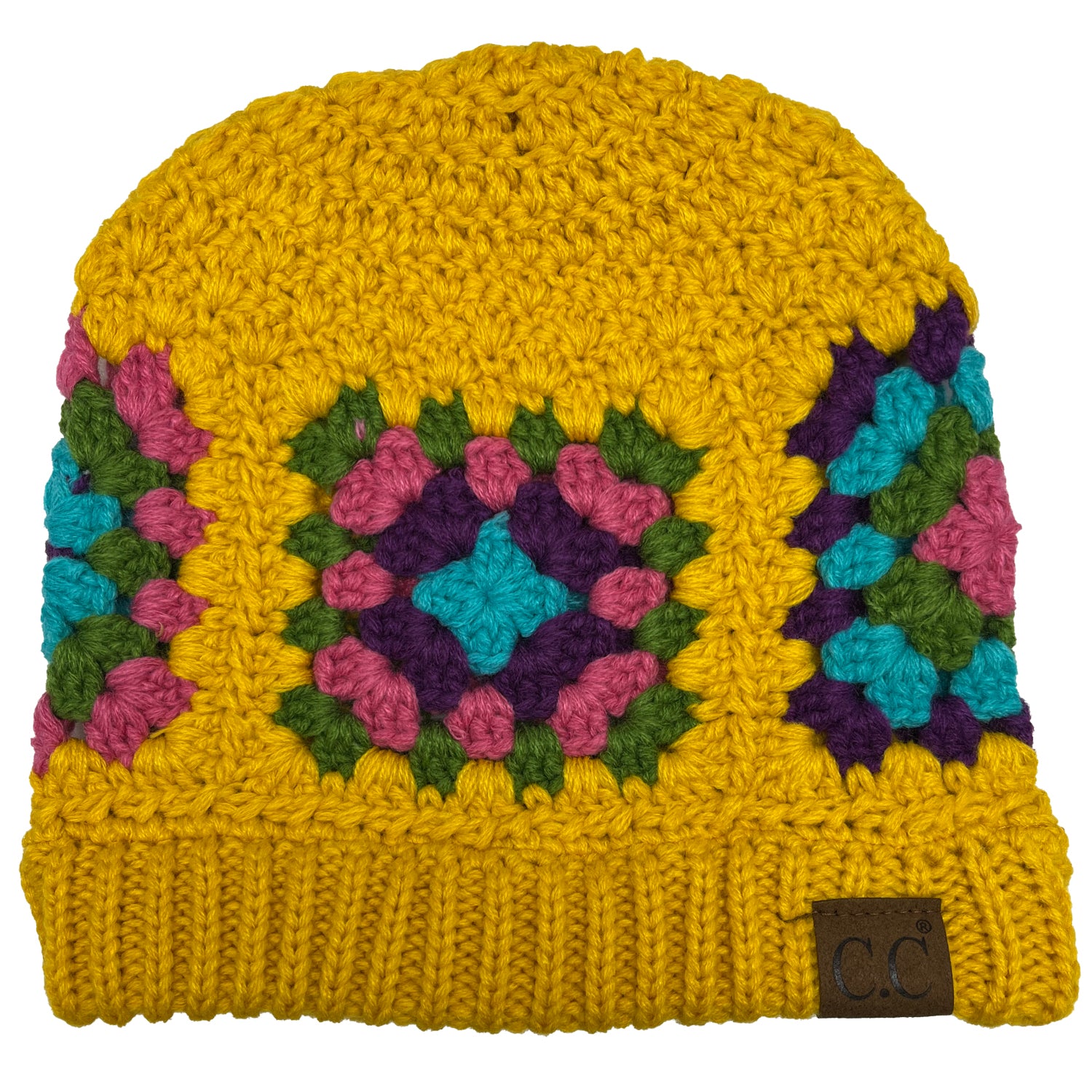 Hat-7393 C.C Hand Crocheted Beanie-Yellow