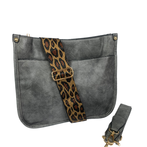 PS-7181 Crossbody Leopard Strap Purse-Dark Grey