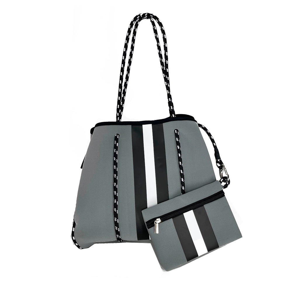 NP-4500-O Grey Black Stripe Neoprene Tote Bag