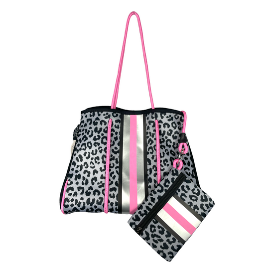 NP-4500 Leopard Grey Pink Stripe Tote Bag