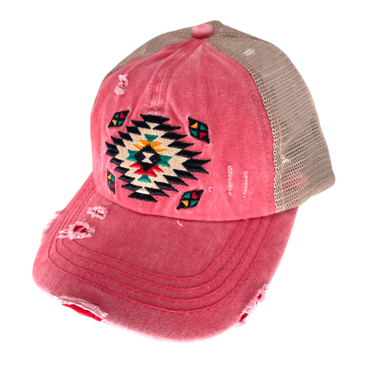 BT-1018 Aztec Criss Cross Pony Cap Coral