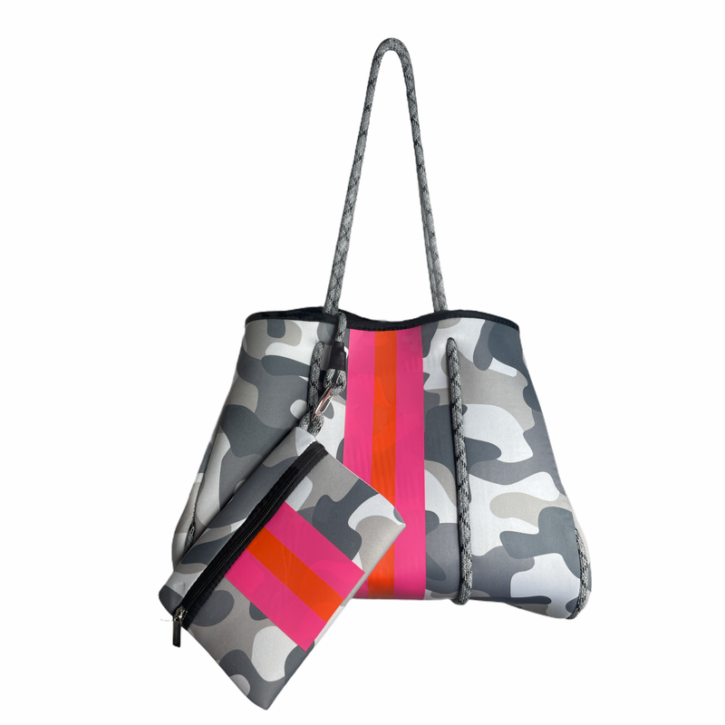 NP-4500 Camo Light Grey Pink Neoprene Tote Bag – girliegirloriginals