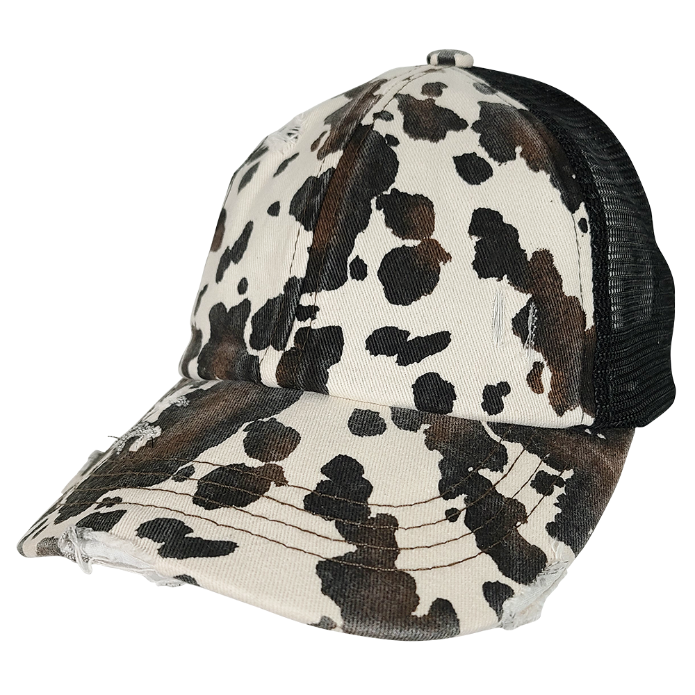 BT-938 Cow Print Criss Cross Pony Cap Black