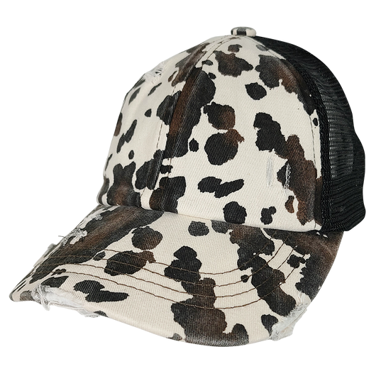 BT-938 Cow Print Criss Cross Pony Cap Black