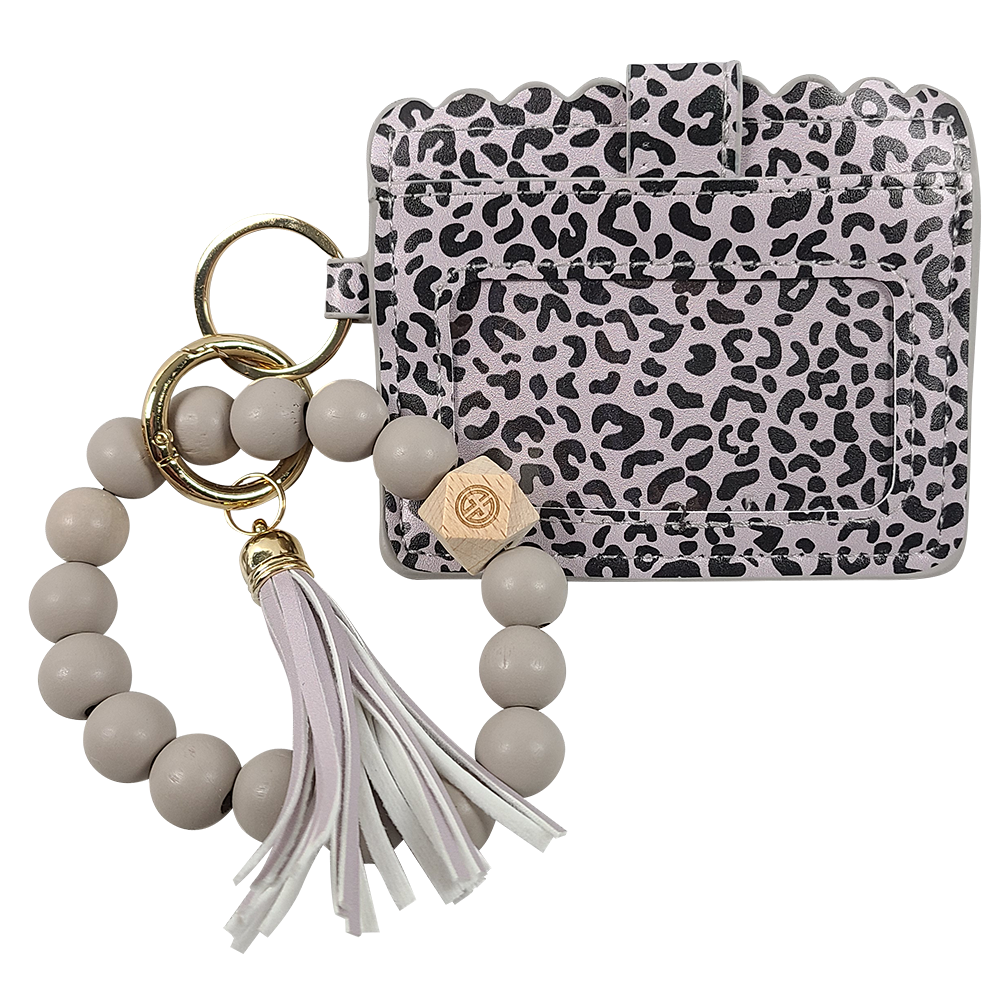 CL-7311 Beaded Wristlet ID Wallet Leopard Grey