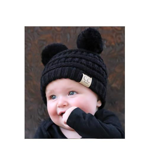 Double Pom Cc Pom Pom Beanies Baby Pom Pom Beanie And Mittens Set