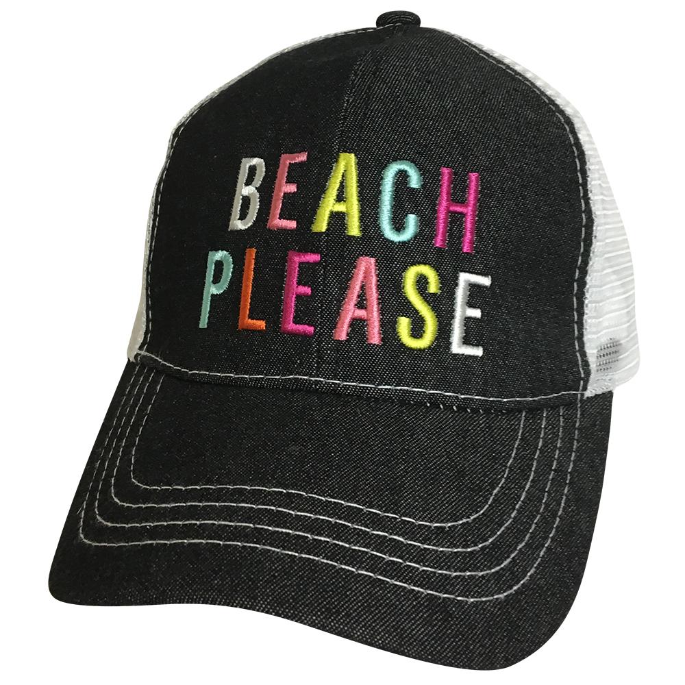 BJ-12 Beach Please Trucker Pony Caps Blk Denim Mesh