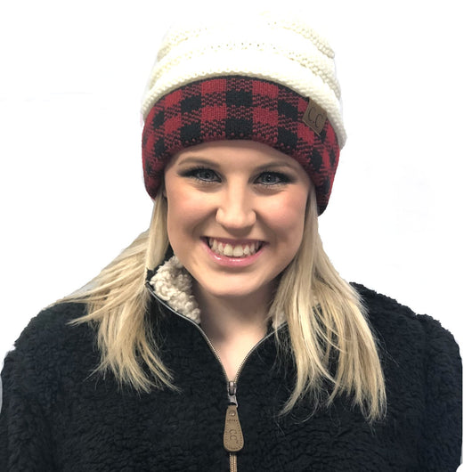 Hat-17 BUFFALO PLAID IVORY RED/BLACK