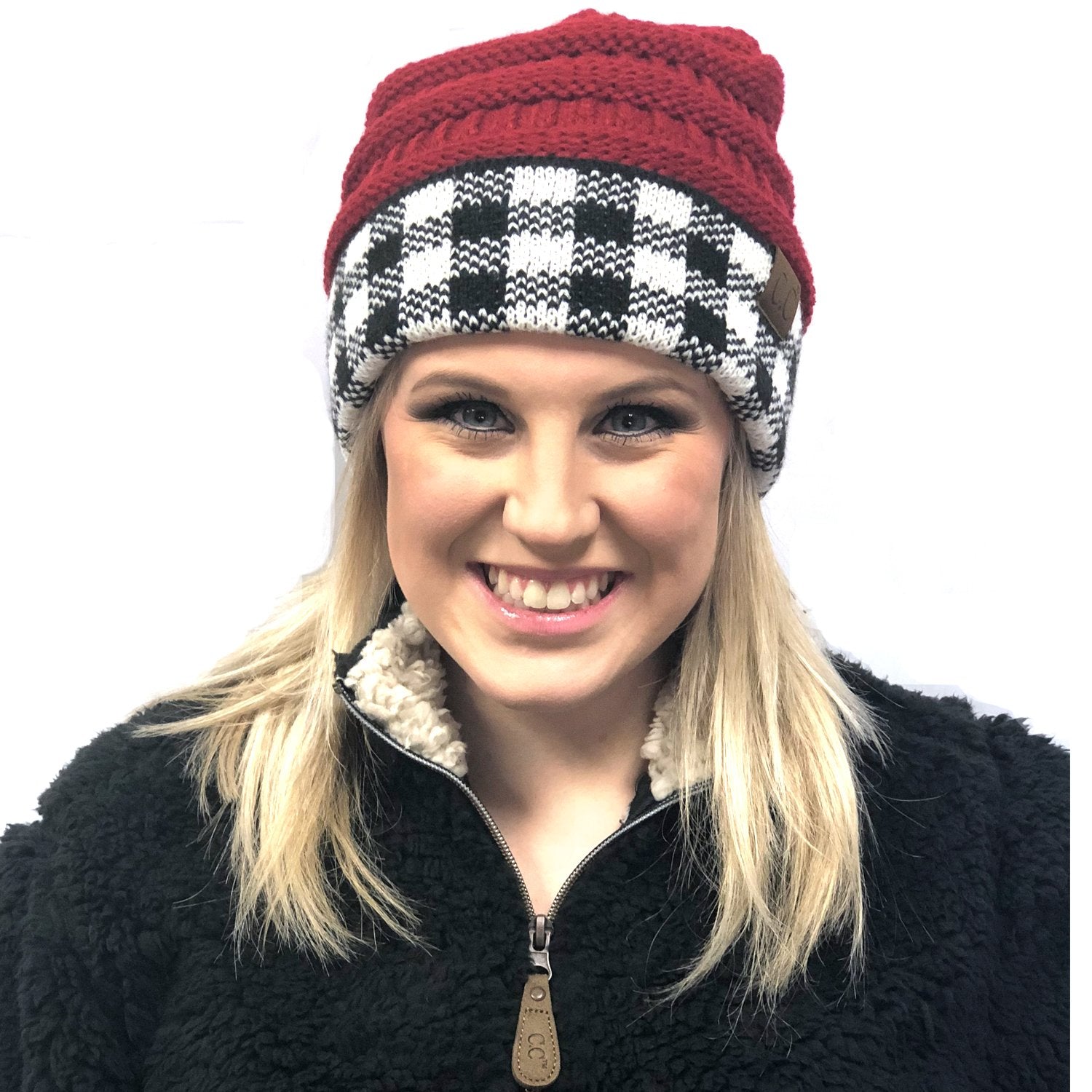 Hat-17 BUFFALO PLAID RED WHITE/BLACK