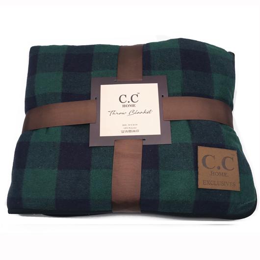 BL-3 Buffalo Plaid Green/Navy Sherpa Blanket