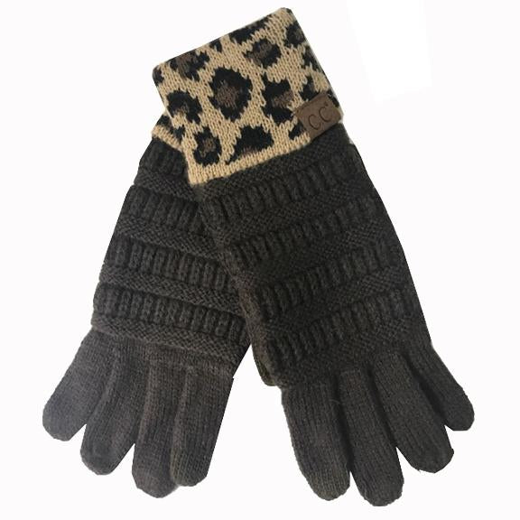 G-45 C.C Brown Gloves with Leopard cuff