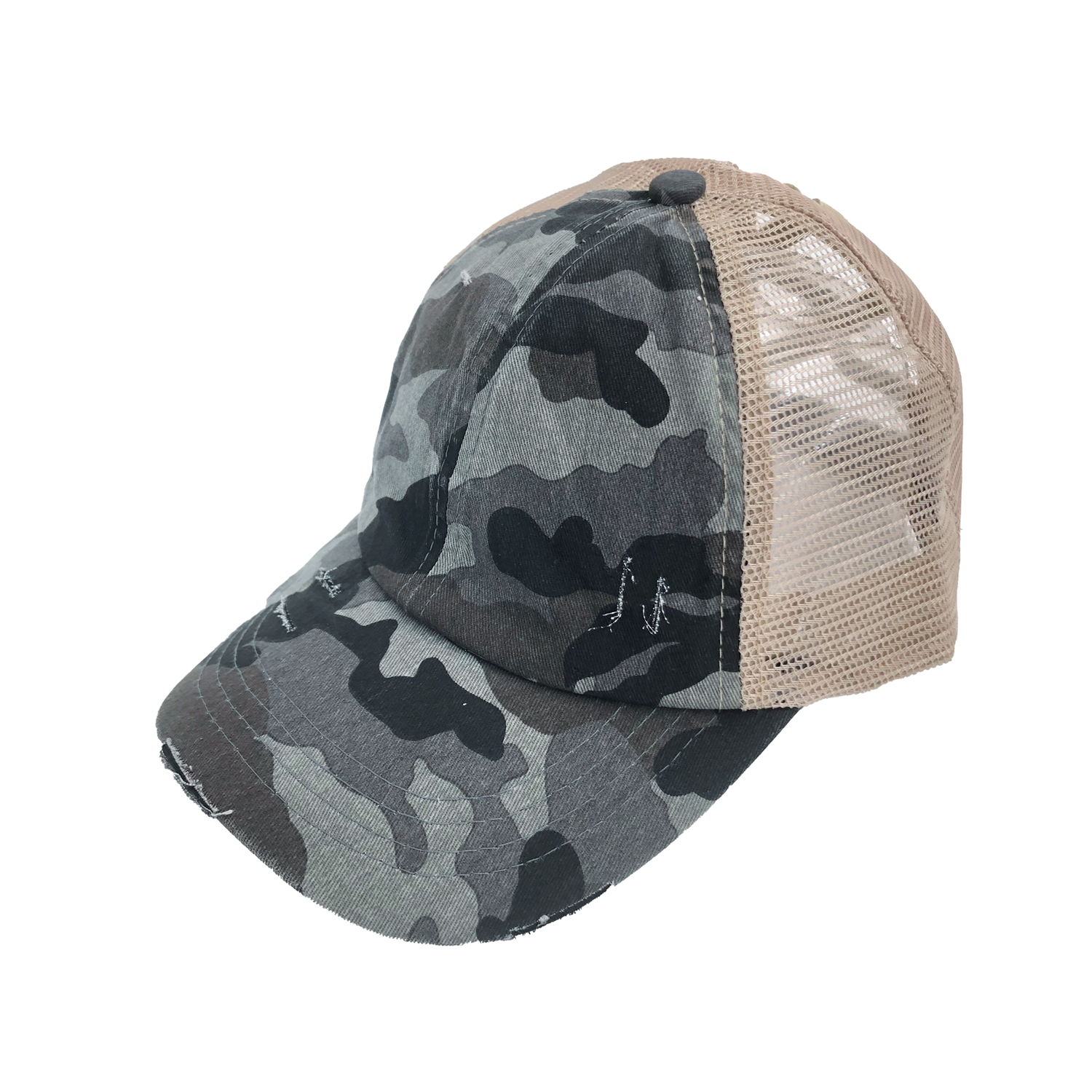 BT-783 C.C Criss Cross Pony Cap GREY CAMO/BEIGE