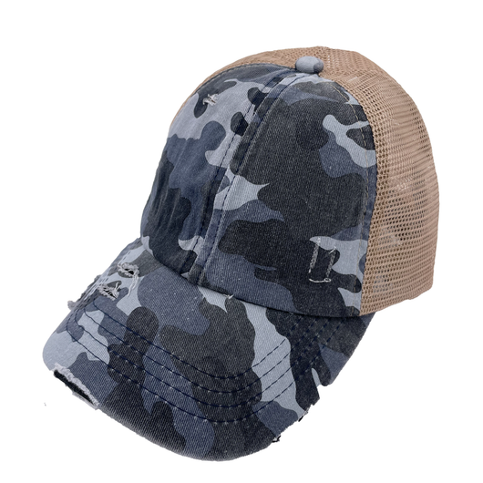 BT-783 Criss Cross Pony Caps BLUE CAMO/BEIGE – girliegirloriginals