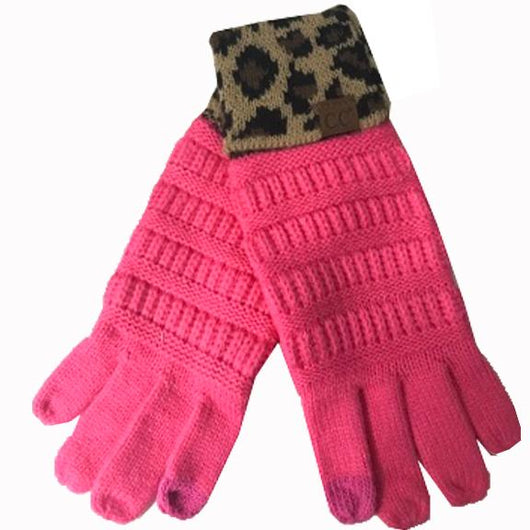 G-45 C.C New Candy Pink Gloves with Leopard cuff