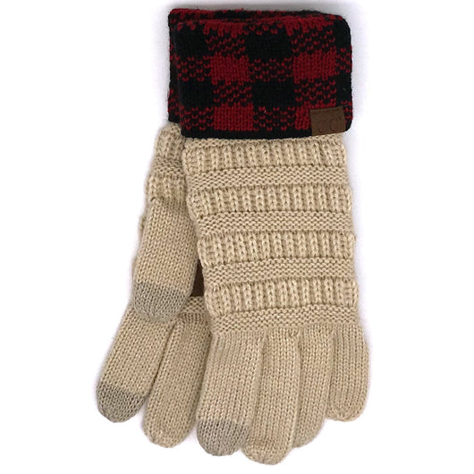 G-17 GLOVE BUFFALO PLAID CUFF BEIGE RED/BLACK