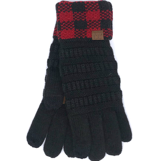 G-17 GLOVE BUFFALO PLAID CUFF BLACK RED-BLACK