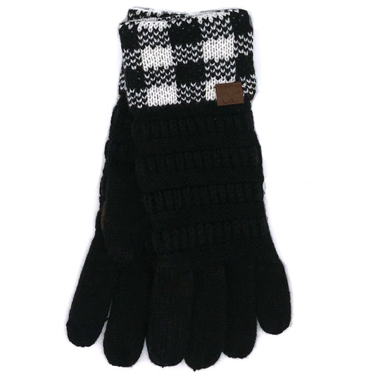 G-17 GLOVE BUFFALO PLAID CUFF BLACK WHITE-BLACK