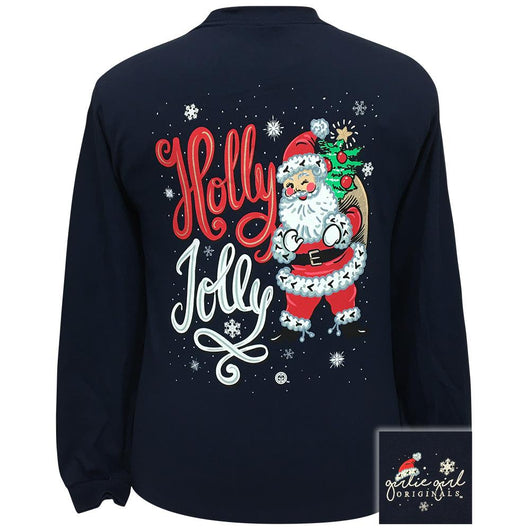 Holly Jolly Santa-Navy LS-2324 – girliegirloriginals | T-Shirts