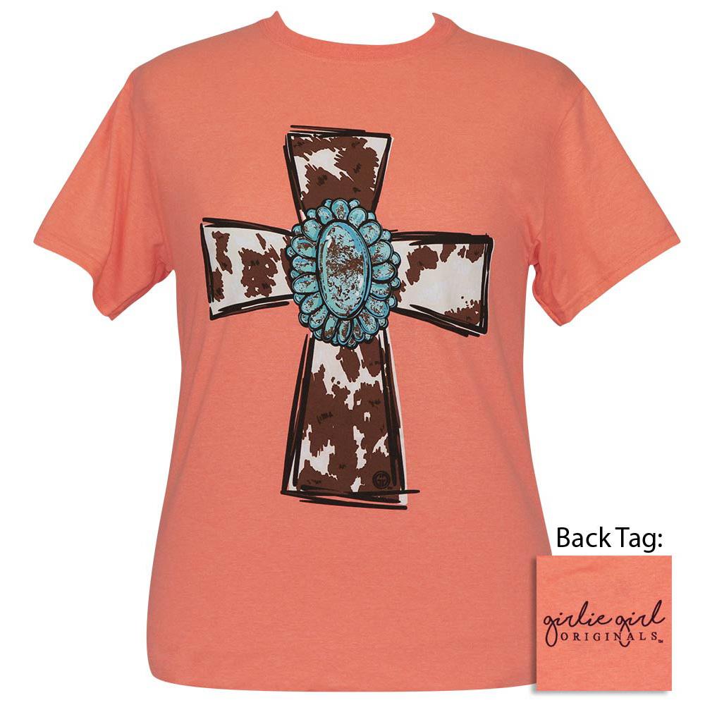 Turquoise Cow Cross Retro Heather Coral SS-2407