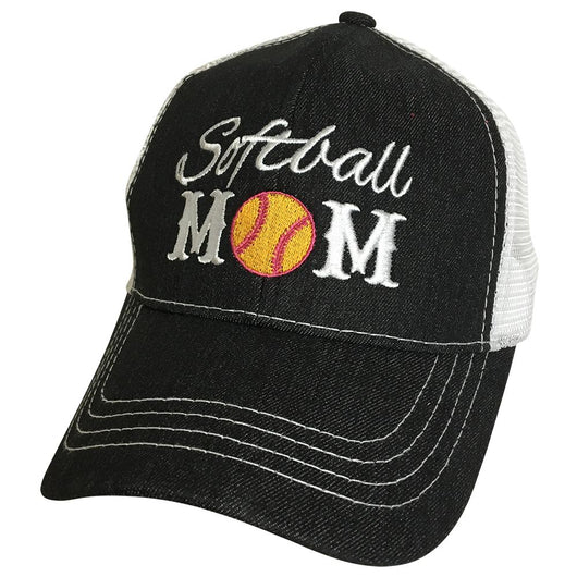 Softball Mom Black Denim Baseball Cap