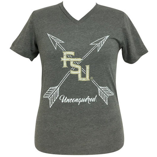 Arrows Unconquered  FSU Heather Stone Short Sleeve V-Neck Tee